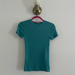 Ralph Lauren Collection turquoise blue ribbed silk short-sleeve sweater